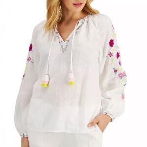 Charter Club  Embroidered Linen Top